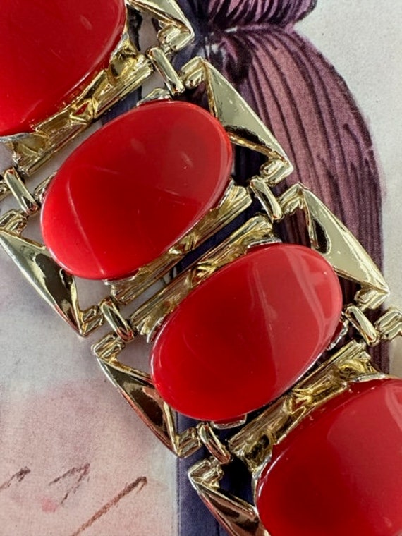 50s Red Thermoset Link Bracelet, 50s Chunky Brace… - image 3