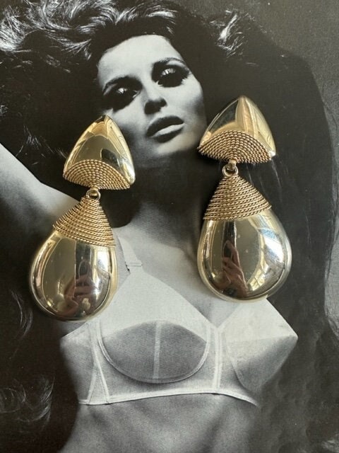 Gold Earrings Big 80s Earrings Lot Of 12 Pairs VTG Earrings