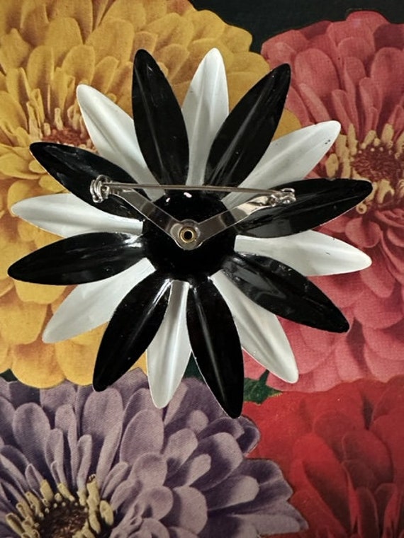 60s Mega Balk and White Enamel Flower Brooch, Lar… - image 3