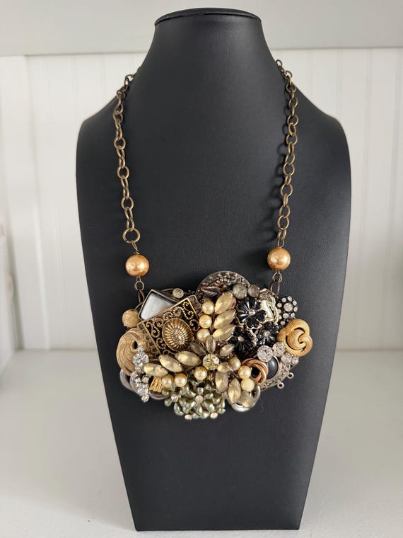1950s Assemblage Statement Necklace Chunky Repurp… - image 5