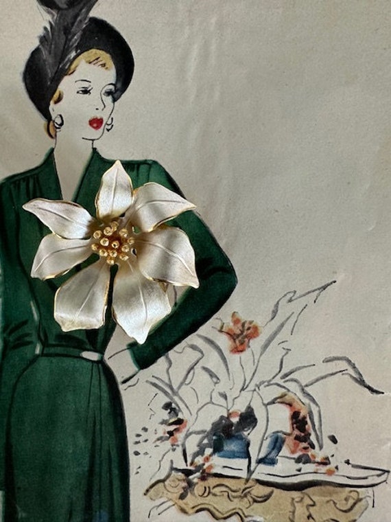 Vintage Cerrito Signed White Poinsettia Brooch, Ce