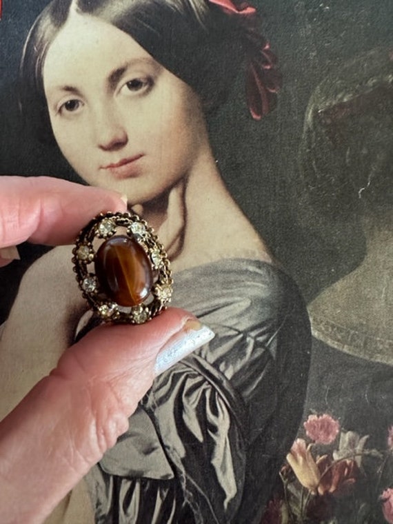 1990s Tiger Eye Statement Ring Adjustable Size 7 … - image 2