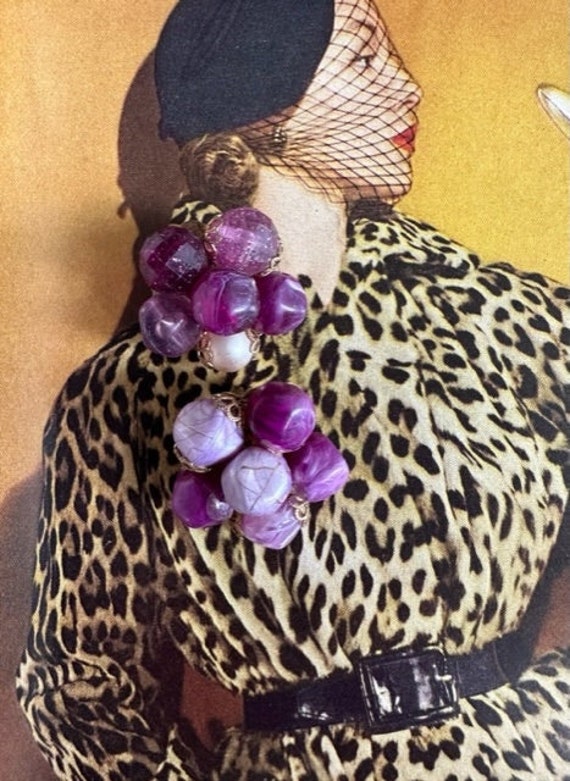 Purple Cluster Earrings, 50s Cluster earrings, 50s