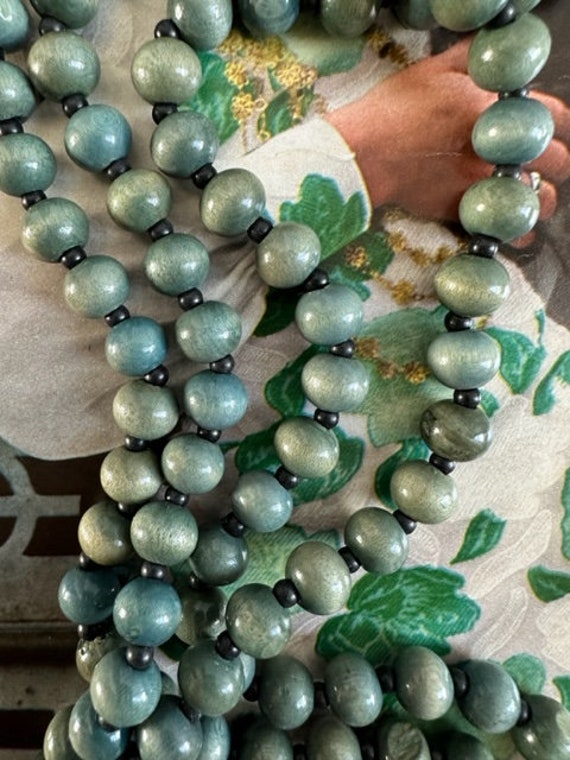 Wooden Bead 45" Strand Necklace, Blue Green Ombre… - image 8