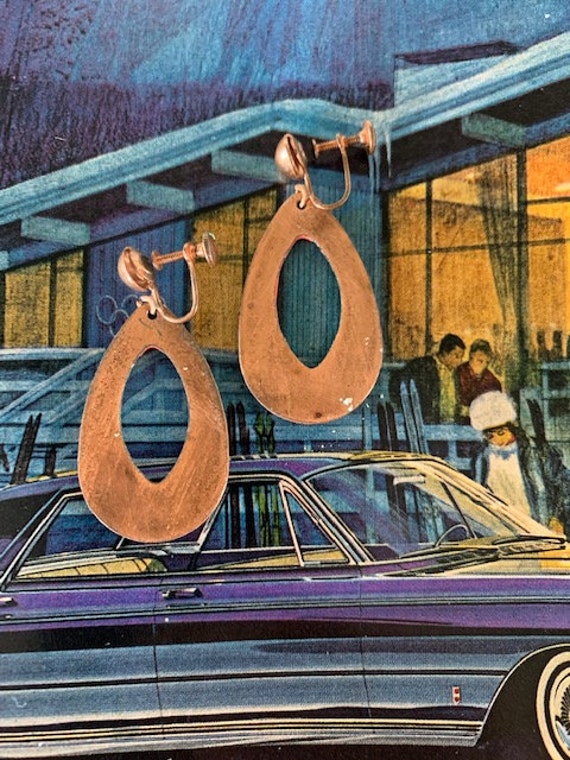 60s Modernist Copper Orange Enamel Hollow Tear Dr… - image 6