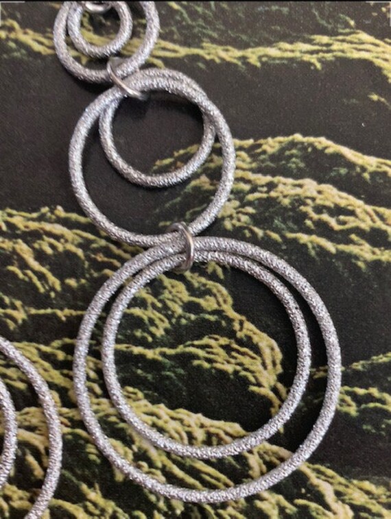 1980s Silver Glitter Dangle Hoop Earrings, VIntag… - image 4