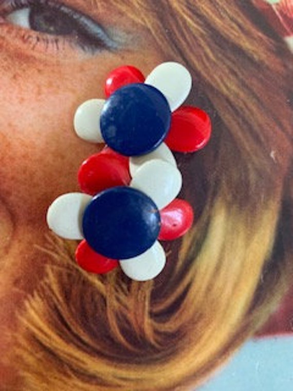 60s Red,White Blue Flower Power Earrings, 60s Flo… - image 9