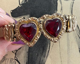 1940s Red Sweetheart Expansion Bracelet DFB Carmen Signed Vintage