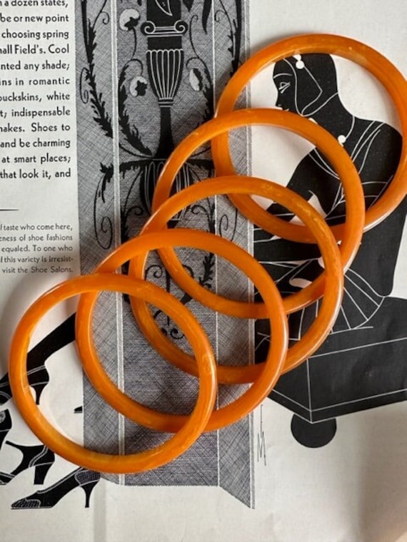 Bakelite (Five) Orange Marmalade Bangles, Bakelite