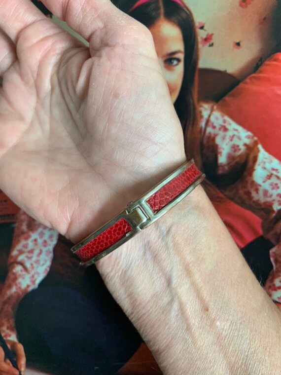 1970s Red Leather Belt Buckle Bracelet, Vintage R… - image 4