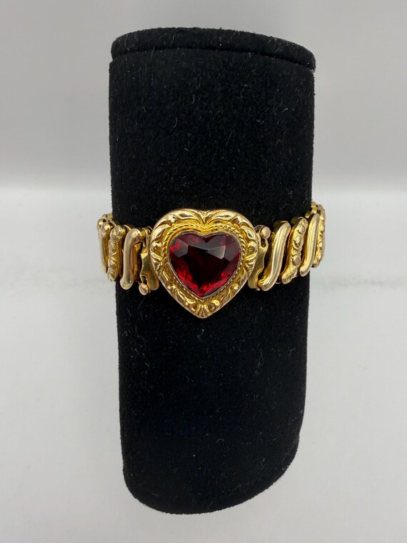1940s Red Sweetheart Expansion Bracelet Victoria Signed Glass