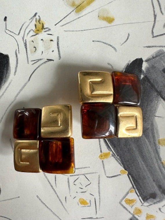 1980s Givenchy Signed Tortoise Shell Gold Clip On… - image 1