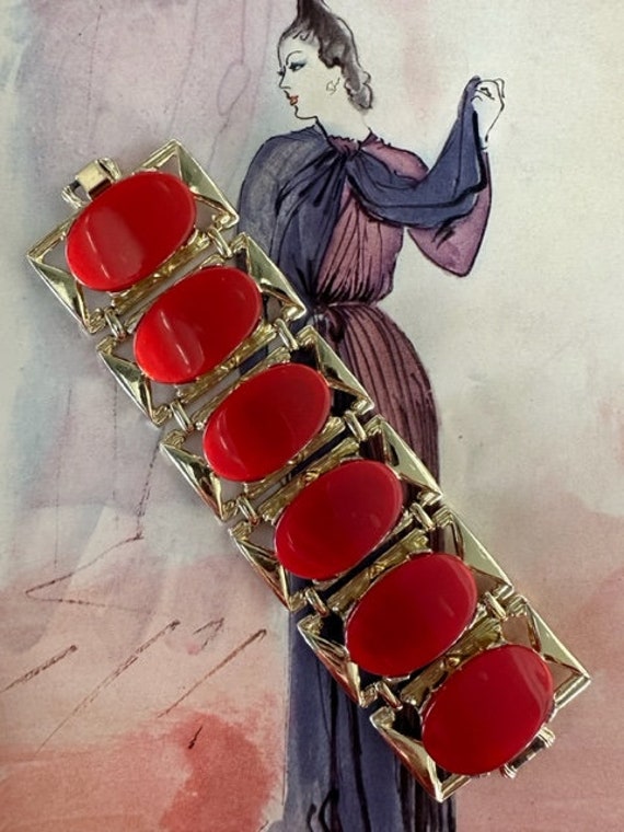 50s Red Thermoset Link Bracelet, 50s Chunky Brace… - image 2