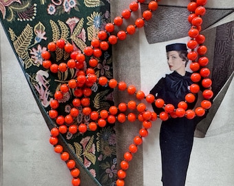 1920s Orange Glass Beaded 50 Inch Flapper Necklace Long Art Deco Vintage Jewelry