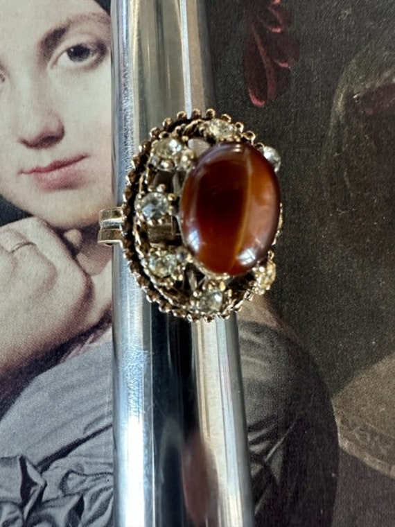 1990s Tiger Eye Statement Ring Adjustable Size 7 … - image 6