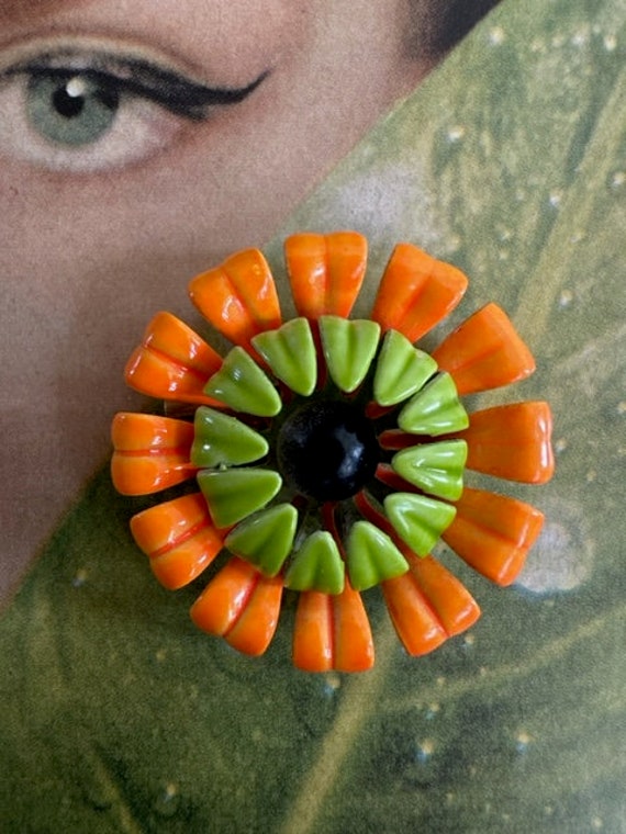 60s Orange and Green Flower Pin, 60s Flower Pins,… - image 4