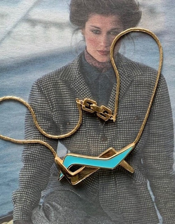 Givenchy 1981 Signed Enamel & Gold Choker w/Doubl… - image 1