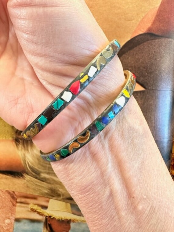 Bangles with Colored Rock Imbedded, Colored Stone… - image 5