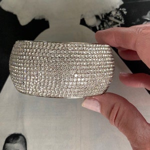 Stunning Crystal Rhinestone Domed Silver Bangle, Clear Crystal Silver Bangle, Gorgeous Bridal Jewelry, Pageant Jewelry, Silver Bracelet