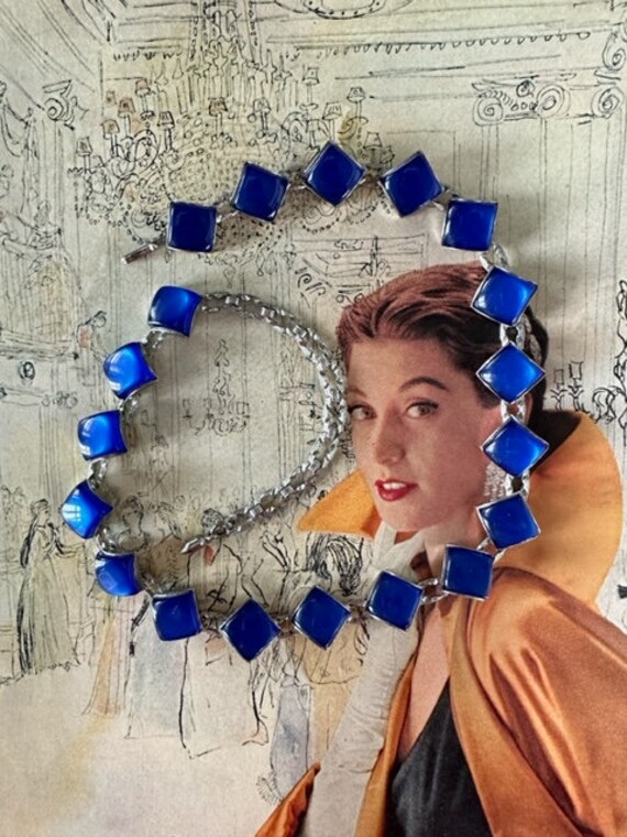 Blue Thermoset Link Necklace, 50s Thermoset Jewelr