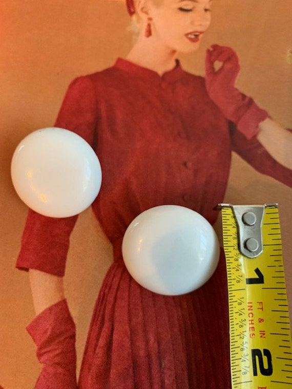 1940s White Celluloid large Button Earrings with … - image 7