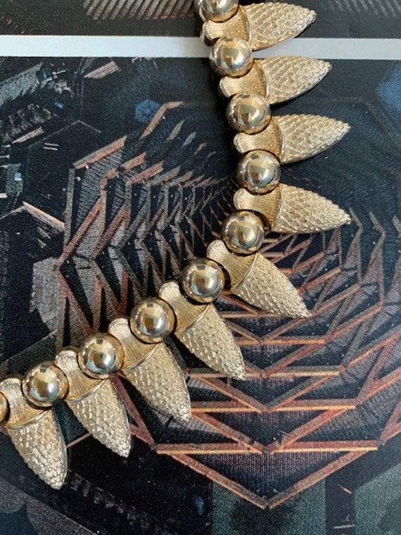 Vintage Gold Articulated Pin Cone Choker, 80s Gol… - image 2