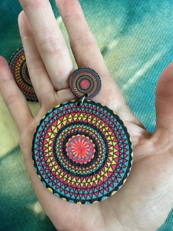 70s Mega Spirograph pattern Dangle Earrings, 70s … - image 7