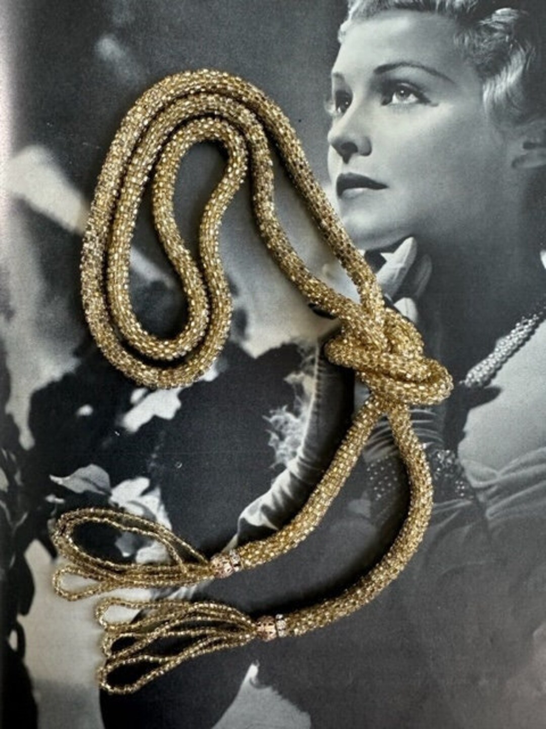 Vintage Gold Seed Bead Rope Lariat Necklace, Seed Bead Rope Open End