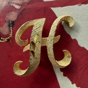 1960s Mamselle Signed Alphabet Letter H Brooch Gold Tone Monogram Initial Pin Personalized Vintage Mid Century Jewelry
