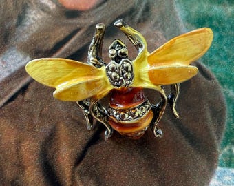 1960s Yellow Enamel Bumblebee Brooch Gold Tone Bee Pin Brown Enamel Vintage Mid Century Figural Insect Bug Gift Jewelry