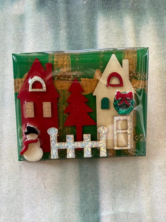 1990s House Pins by Lucinda Signed Christmas Village Brooch Limited Edition #69 Snowman Holiday Vintage Jewelry Pin