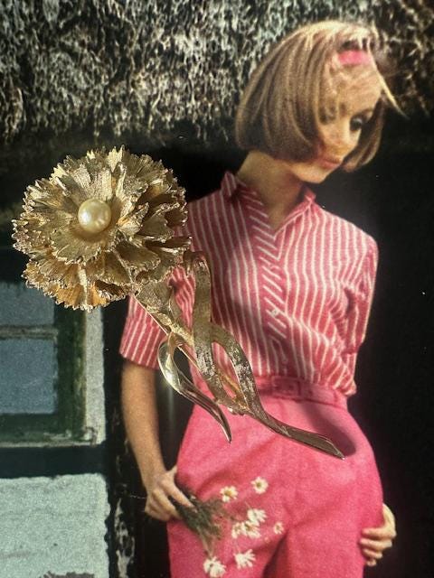 Broche Vintage Marcel Boucher Fleur D'Œillet - Numérotée 83668 - Laiton Doré - Occasion