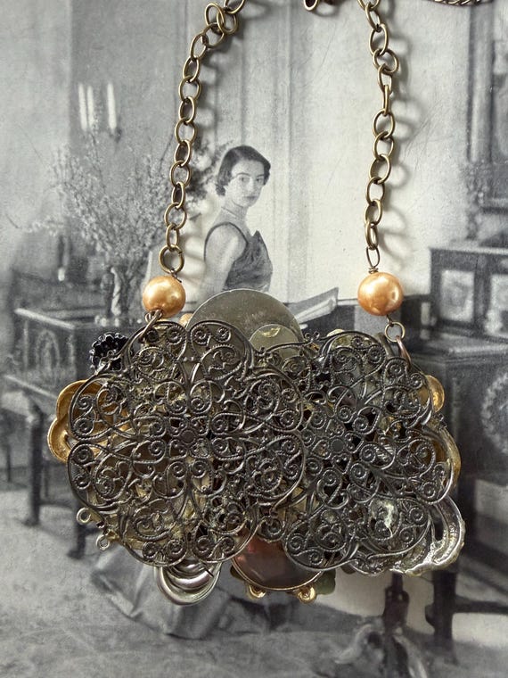 1950s Assemblage Statement Necklace Chunky Repurp… - image 4