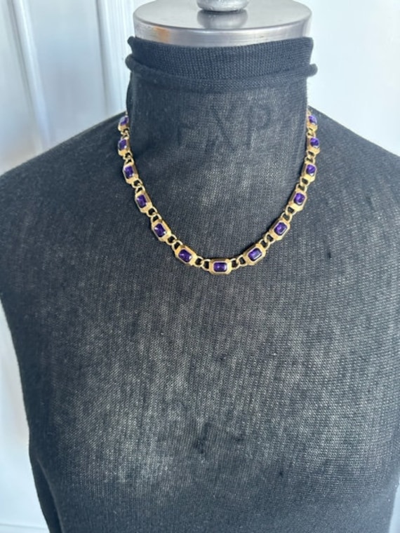 Trifari TM Gold with Purple Crystal Link Necklace… - image 8