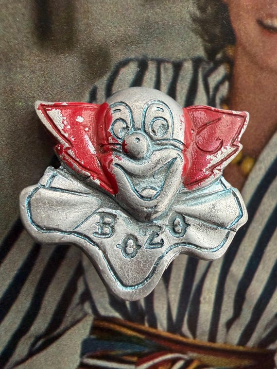 1960s Bozo Clown Pin LHPC Hong Kong Signed Rare Vintage Silver