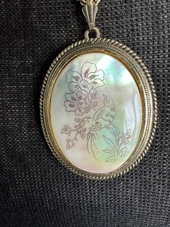 Whiting & Davis Mother of Pearl with Bird Pendant… - image 8