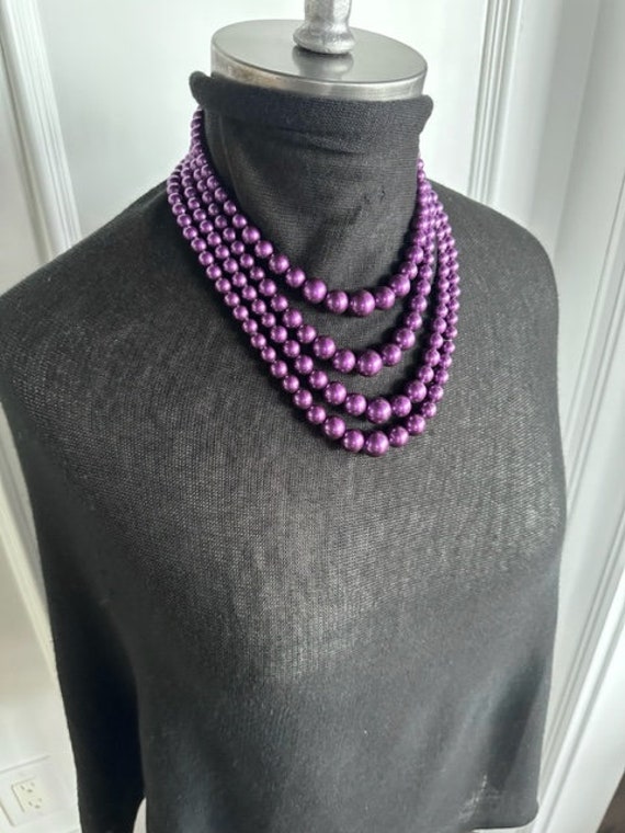 50s  Purple 4-Strand Beaded Necklace, 50s Beaded … - image 9