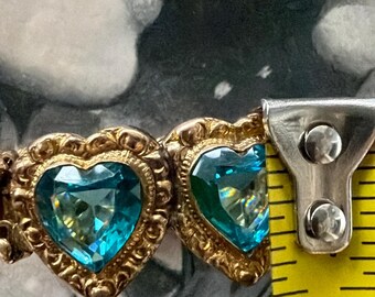1940s Double Aqua Blue Sweetheart Expansion Bracelet Carmen Signed