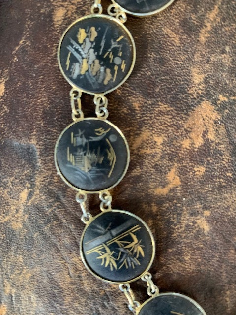 1940s Amita Japanese Damascene Signed Bracelet Gold Silver