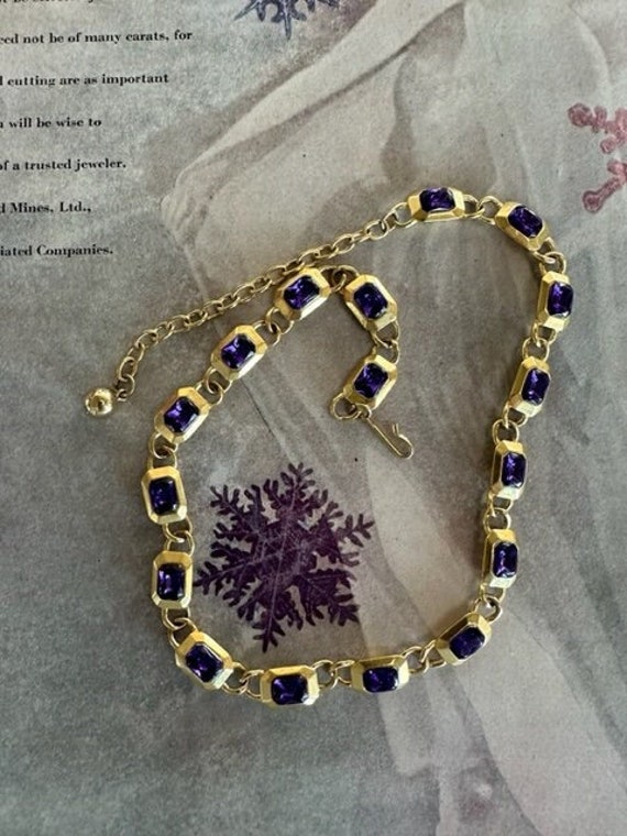 Trifari TM Gold with Purple Crystal Link Necklace… - image 1