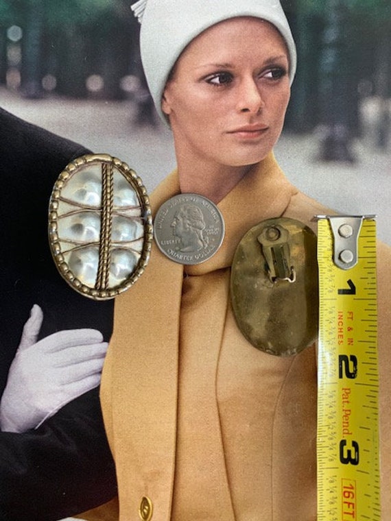 Mixed Metal Brutalist Style Clip on Earrings, Brass a… Gem