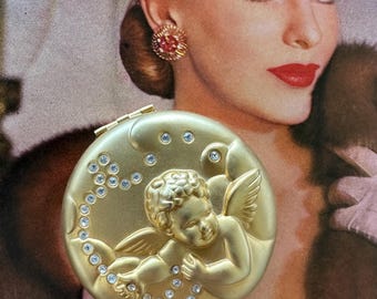 Vintage Estee Lauder Signed Matte Gold Tone Powder Compact With