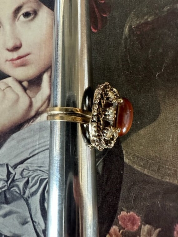 1990s Tiger Eye Statement Ring Adjustable Size 7 … - image 4