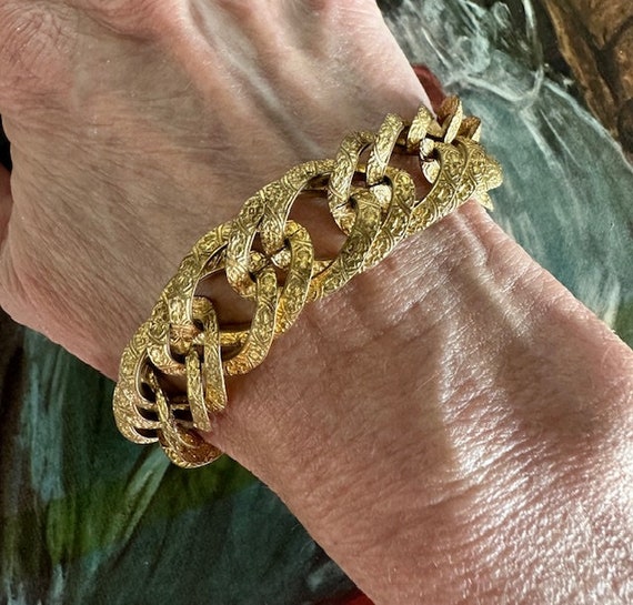 1910s Antique Chunky Ornate Chain Link Bracelet A… - image 9