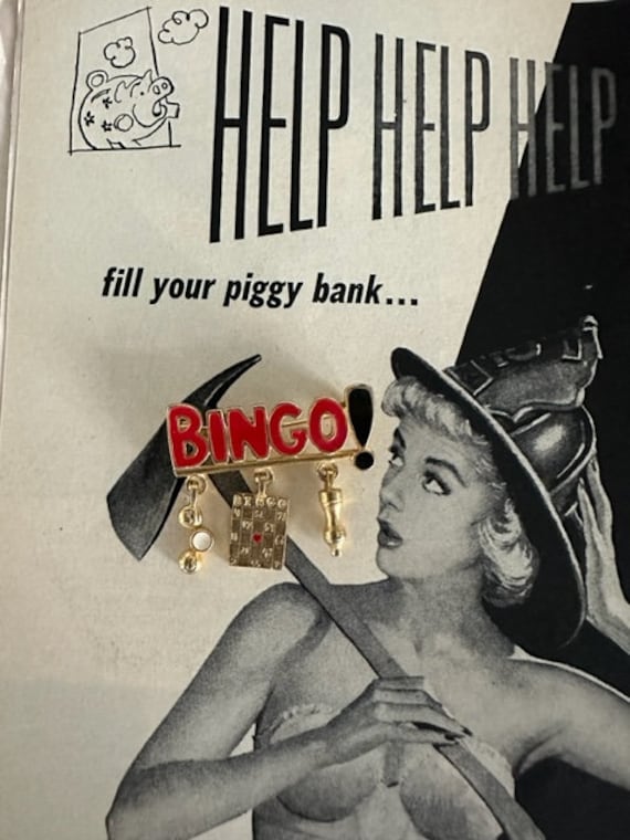 Vintage Bingo Brooch, Bingo Brooch with Dangling C