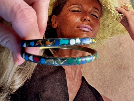 Bangles with Colored Rock Imbedded, Colored Stone… - image 3
