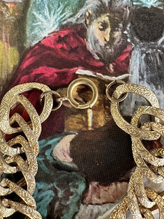 1910s Antique Chunky Ornate Chain Link Bracelet A… - image 4