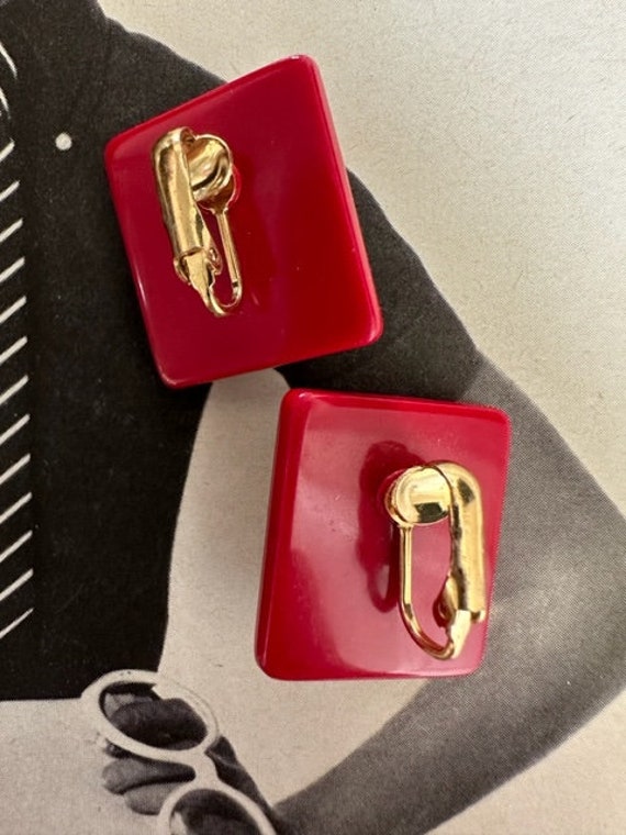 1980s Red & White Lucite Rectangular Earrings, 80… - image 6