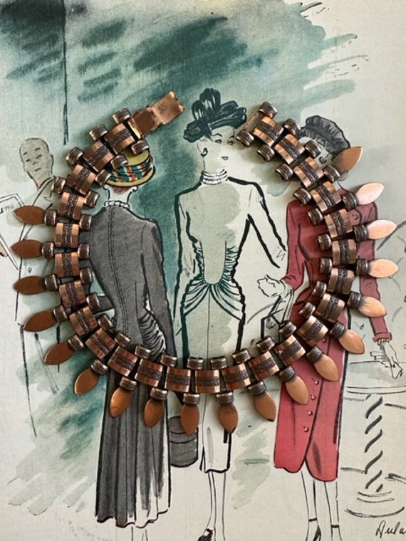 Vintage Copper Book Chain Necklace, Mid Century Co