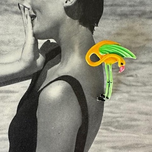 50s Flamingo Pin, Yellow Flamingo Pin, Flamingo Jewelry, Flamingo Brooch,  50s Pin, 50s Jewelry, Animal Pins, Animal Jewelry
